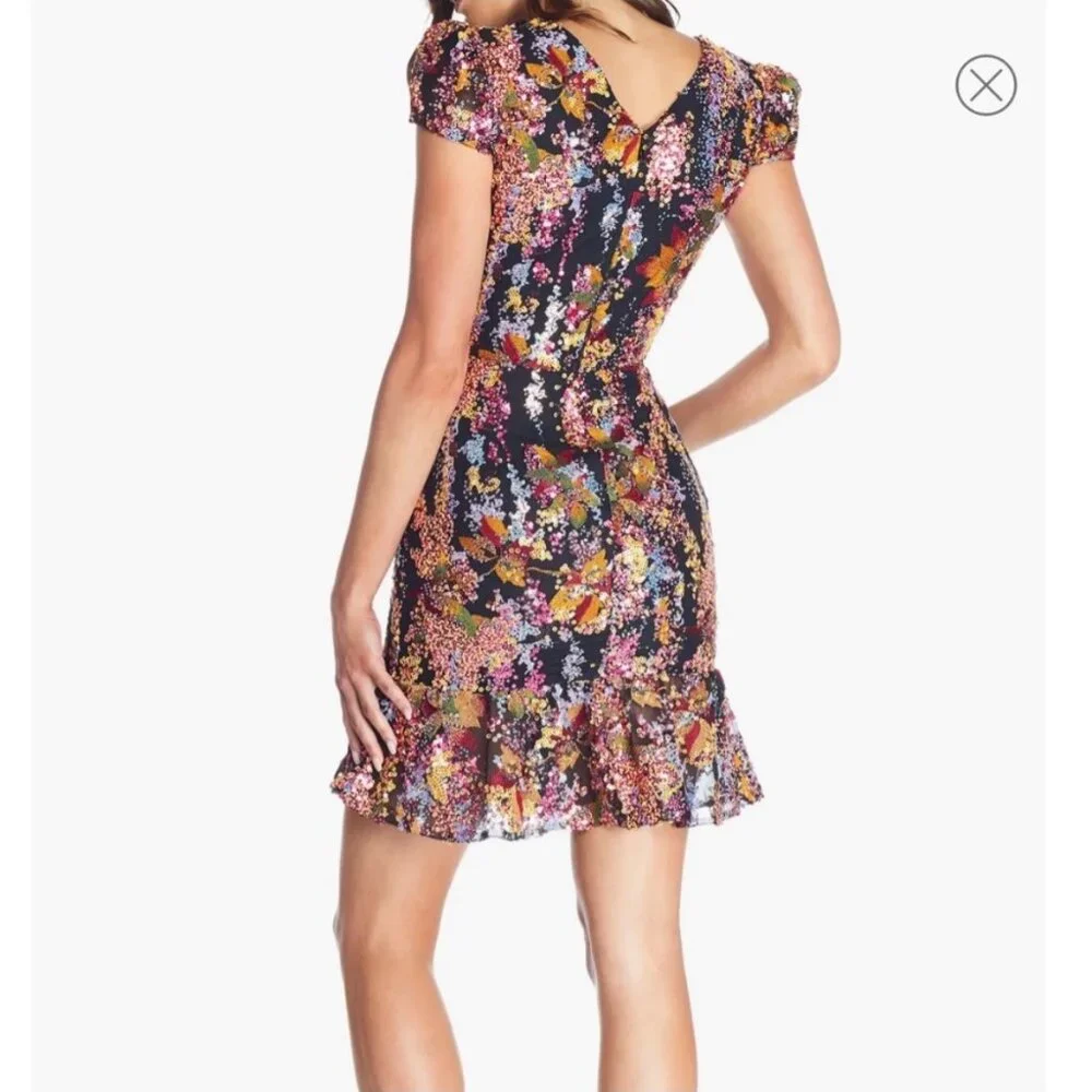 RARE! Dress The Population - Corinne Floral Sequin Dress - Size L - Picture 8 of 11